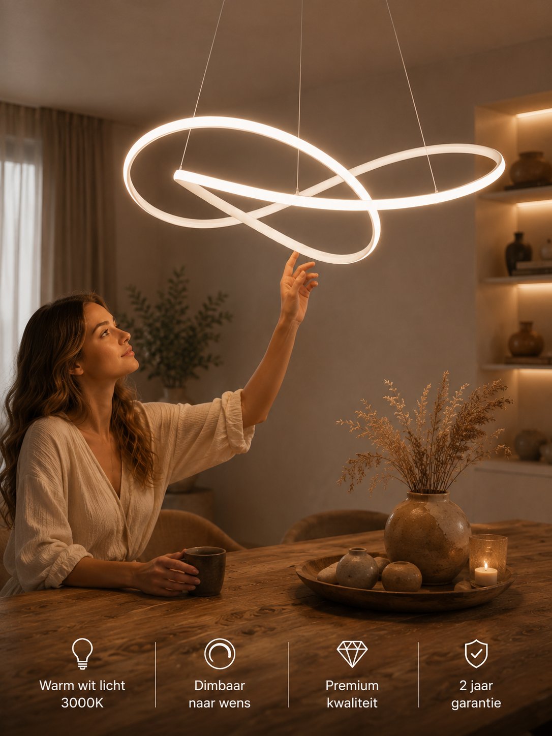 Pendant ceiling light with an illuminated interwoven clover loop design