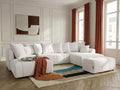 Panoramic boucle-effect corner sofa bed with cushions and matching pouf