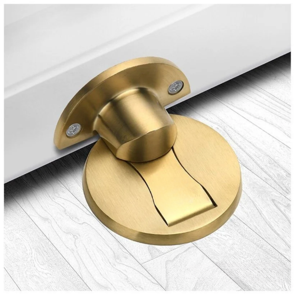 Stainless steel magnetic door stop with wall and round floor plates