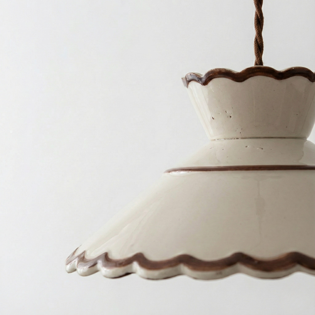 Patterned pendant lamp with tapered shade and twisted hanging cord