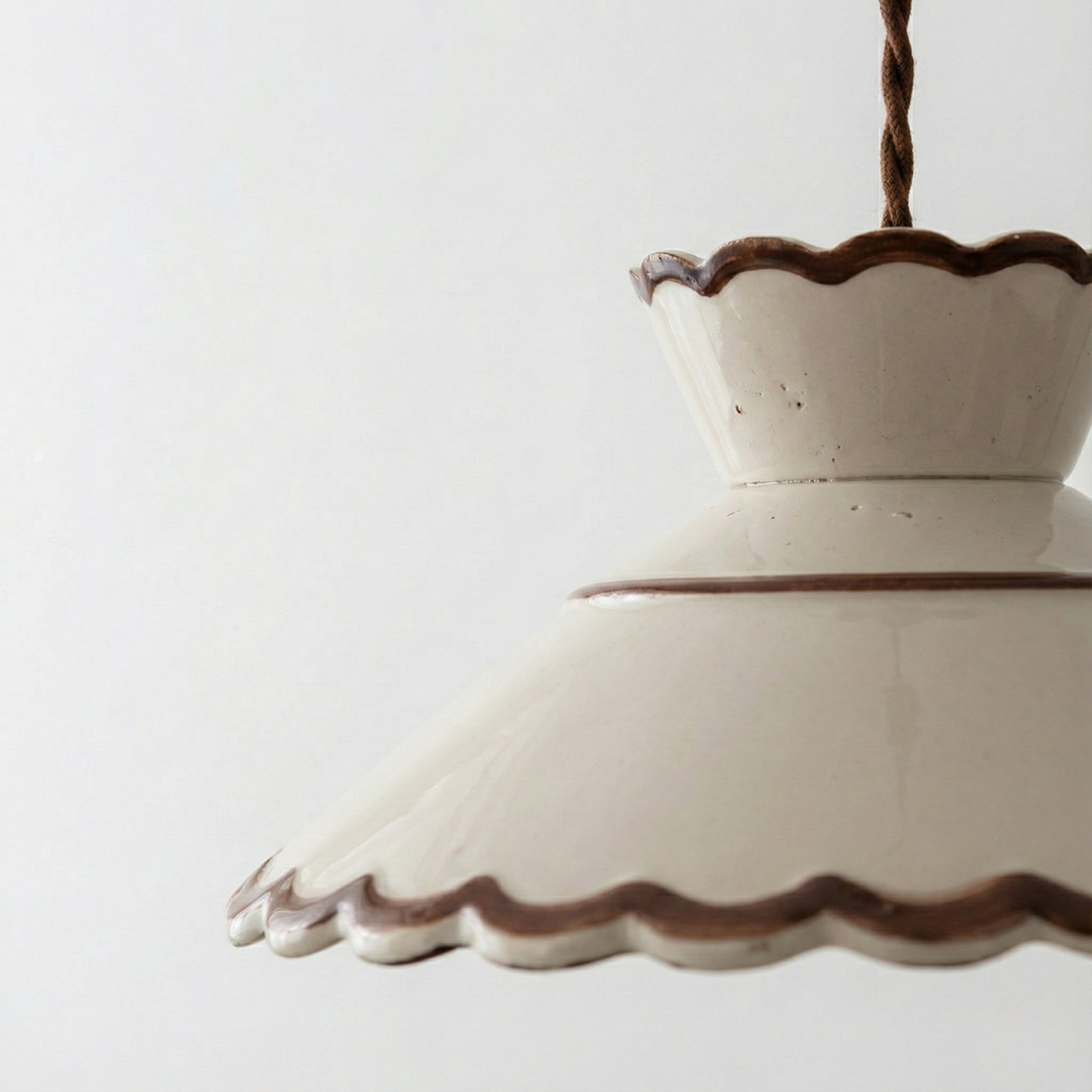 Patterned pendant lamp with tapered shade and twisted hanging cord