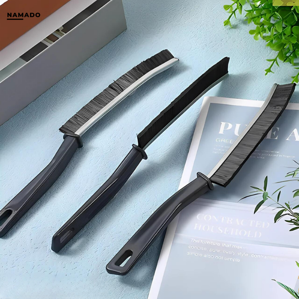 Black long-handled cleaning brush with narrow bristle head