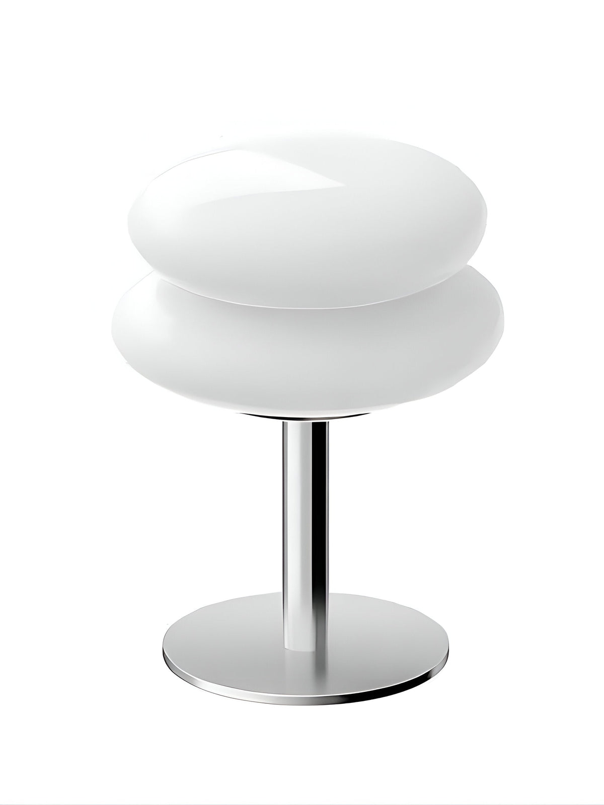 Glass table lamp with rounded two-tier shade and chrome base