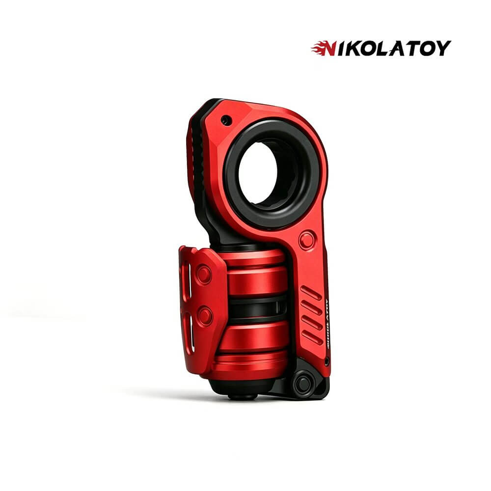 Red and black compact EDC keychain accessory with circular ring and carry loop