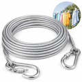 Coiled silver braided clothesline rope with safety hooks