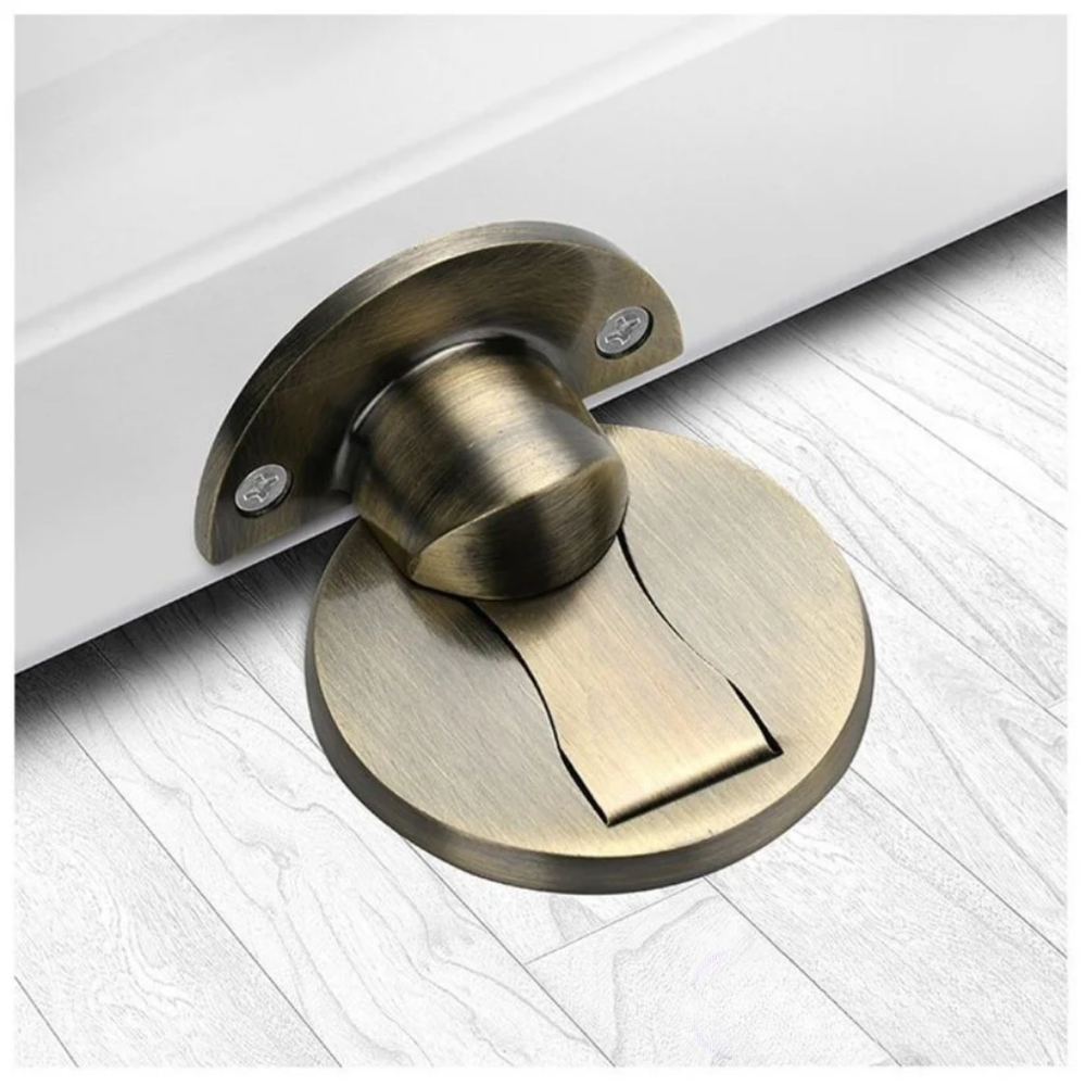 Stainless steel magnetic door stop with wall and round floor plates