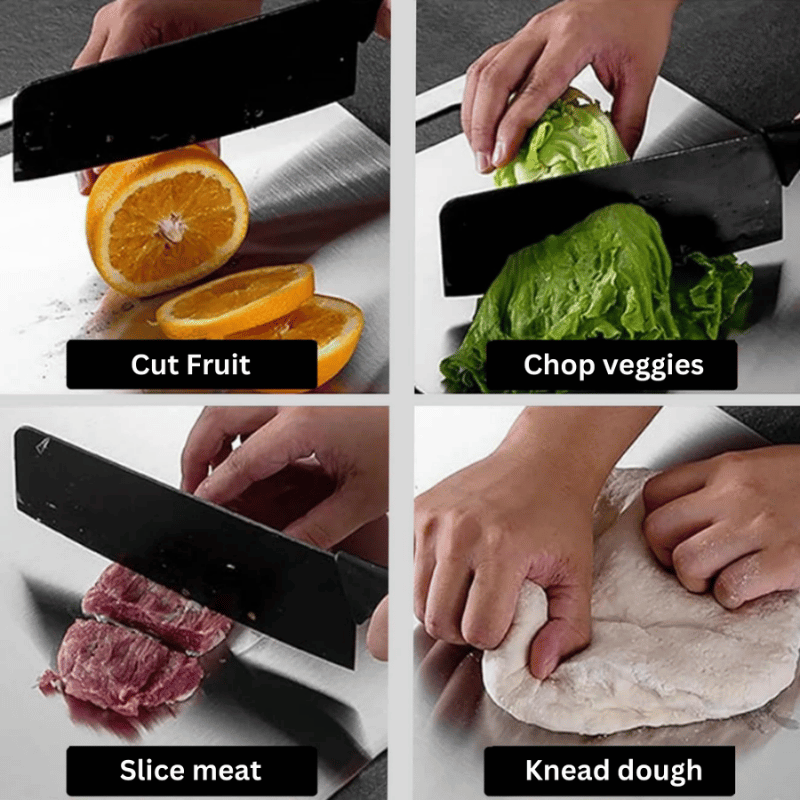Three grey rectangular chopping boards with rounded corners and hanging holes
