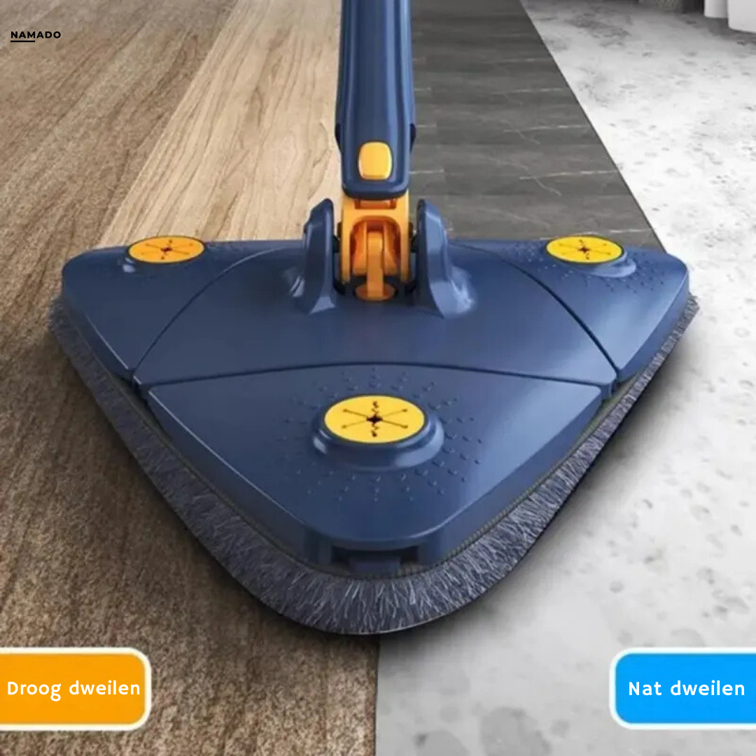 Blue 360-degree rotating floor mop with grey microfibre cloths