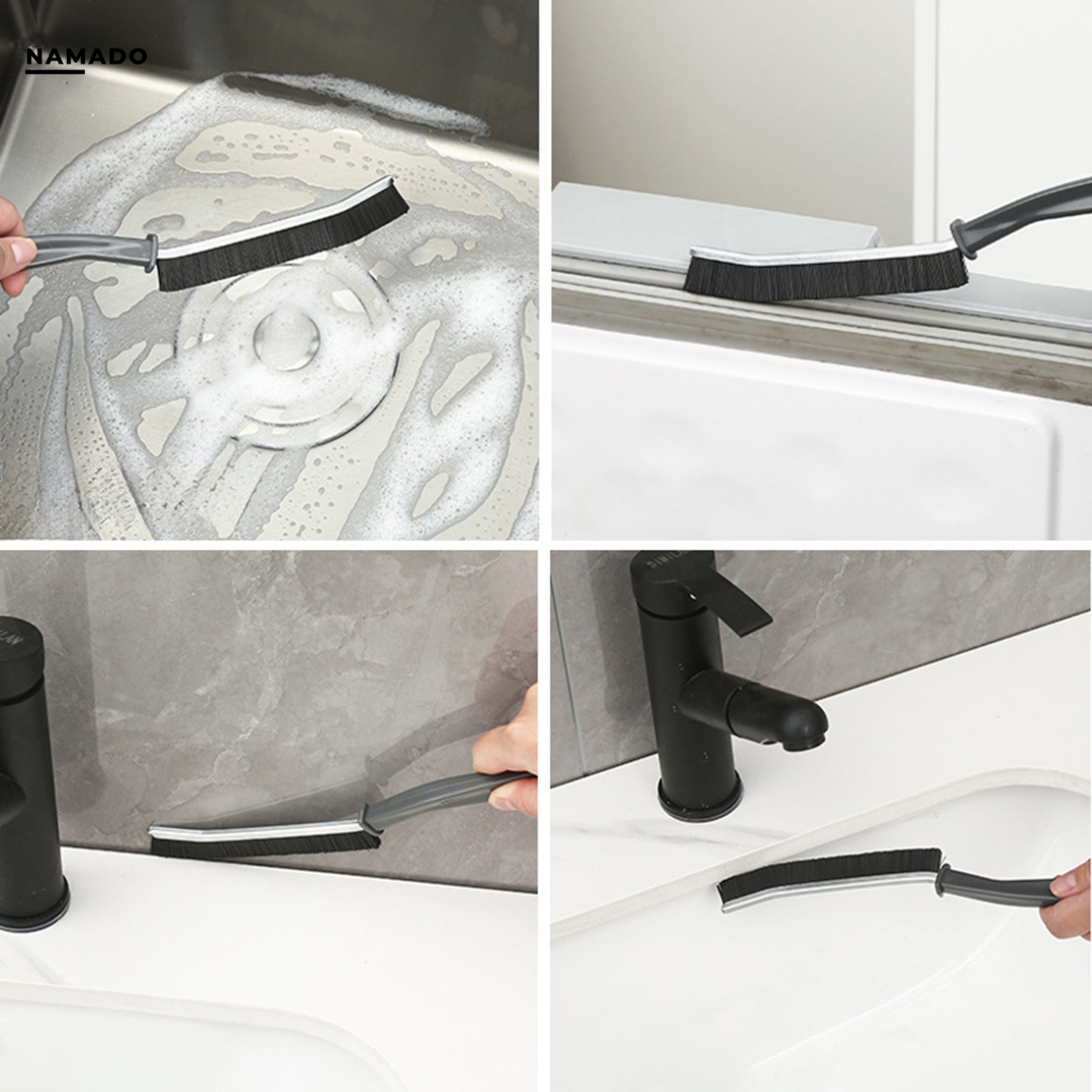 Black long-handled cleaning brush with narrow bristle head