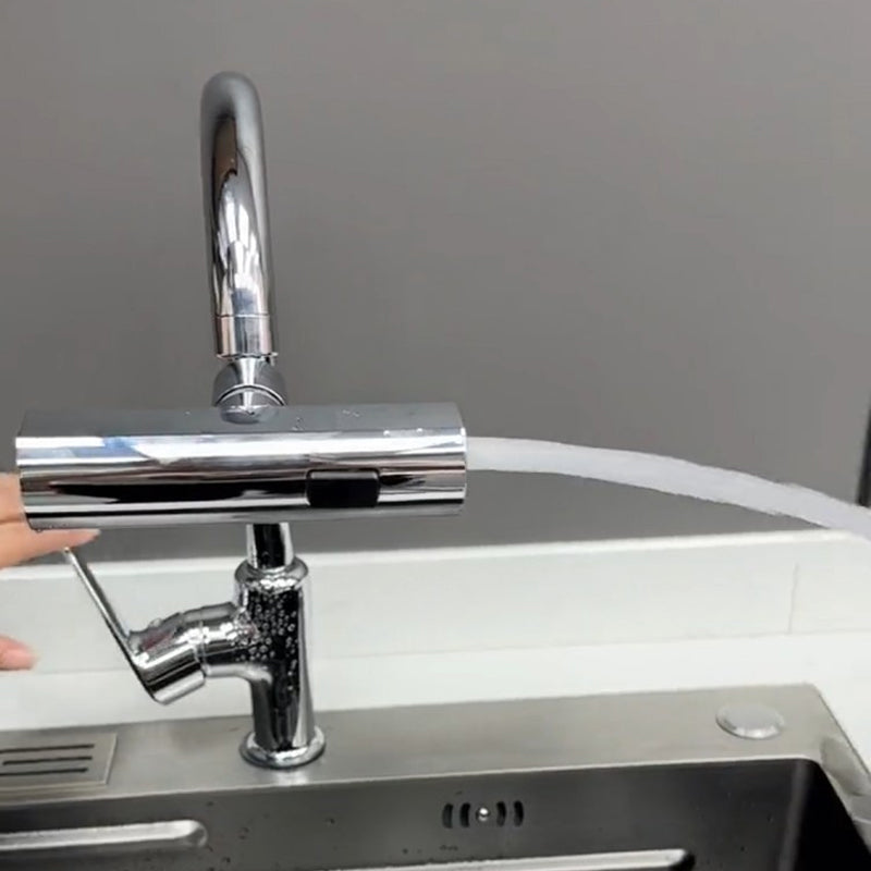 Chrome kitchen tap attachment with flexible hose and wide spray setting