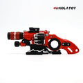 Red and black revolver-style fidget toy with silver pieces