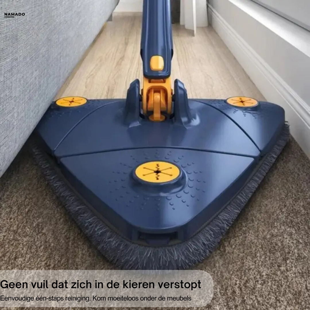 Blue 360-degree rotating floor mop with grey microfibre cloths
