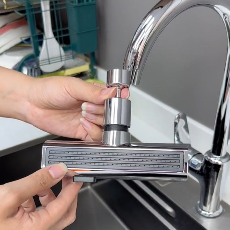 Chrome kitchen tap attachment with flexible hose and wide spray setting