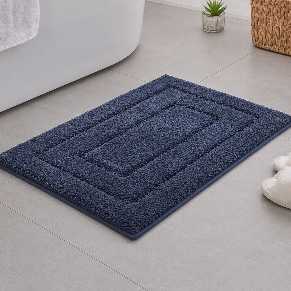 Textured rectangular non-slip microfibre bath mat with raised border