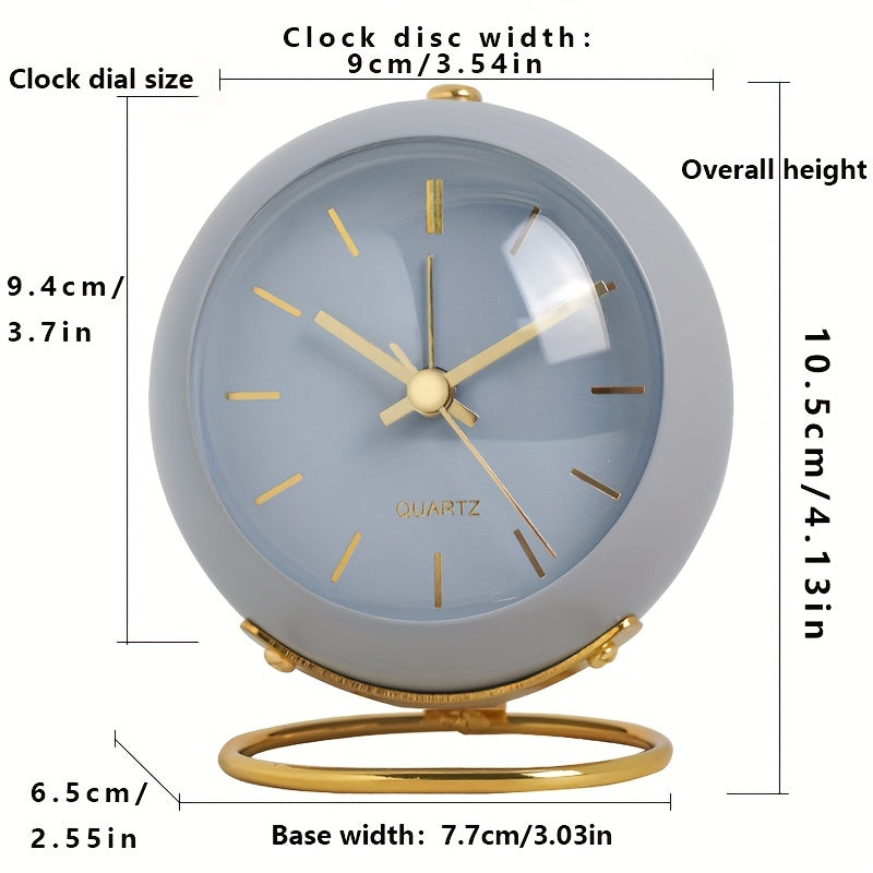 Round Scandinavian table clock with luminous hands and open stand