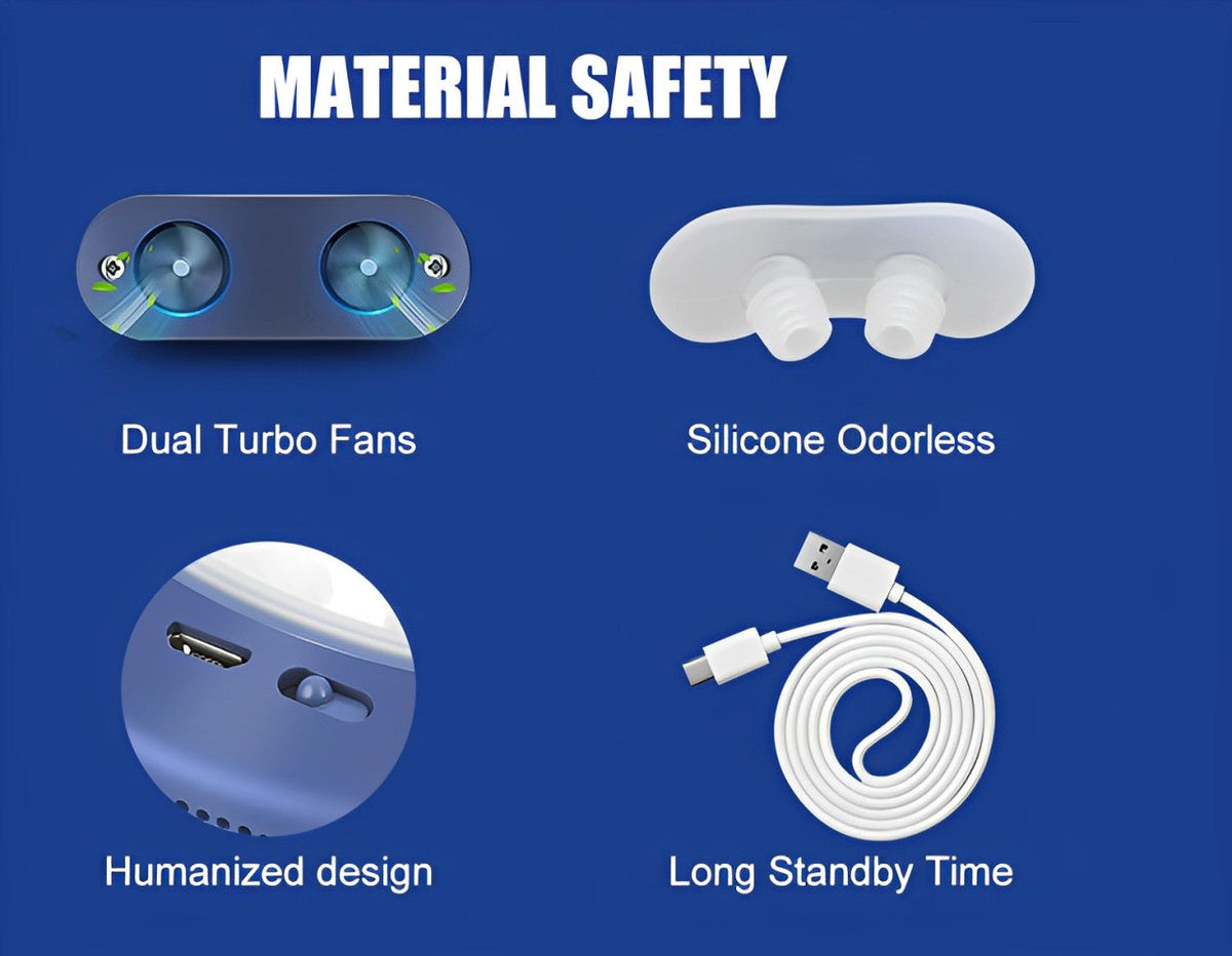 Portable electronic sleep aid device with silicone nose pieces and USB port
