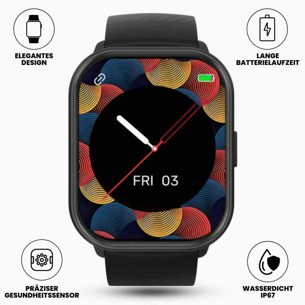 Smartwatch with rectangular digital display and wrist strap