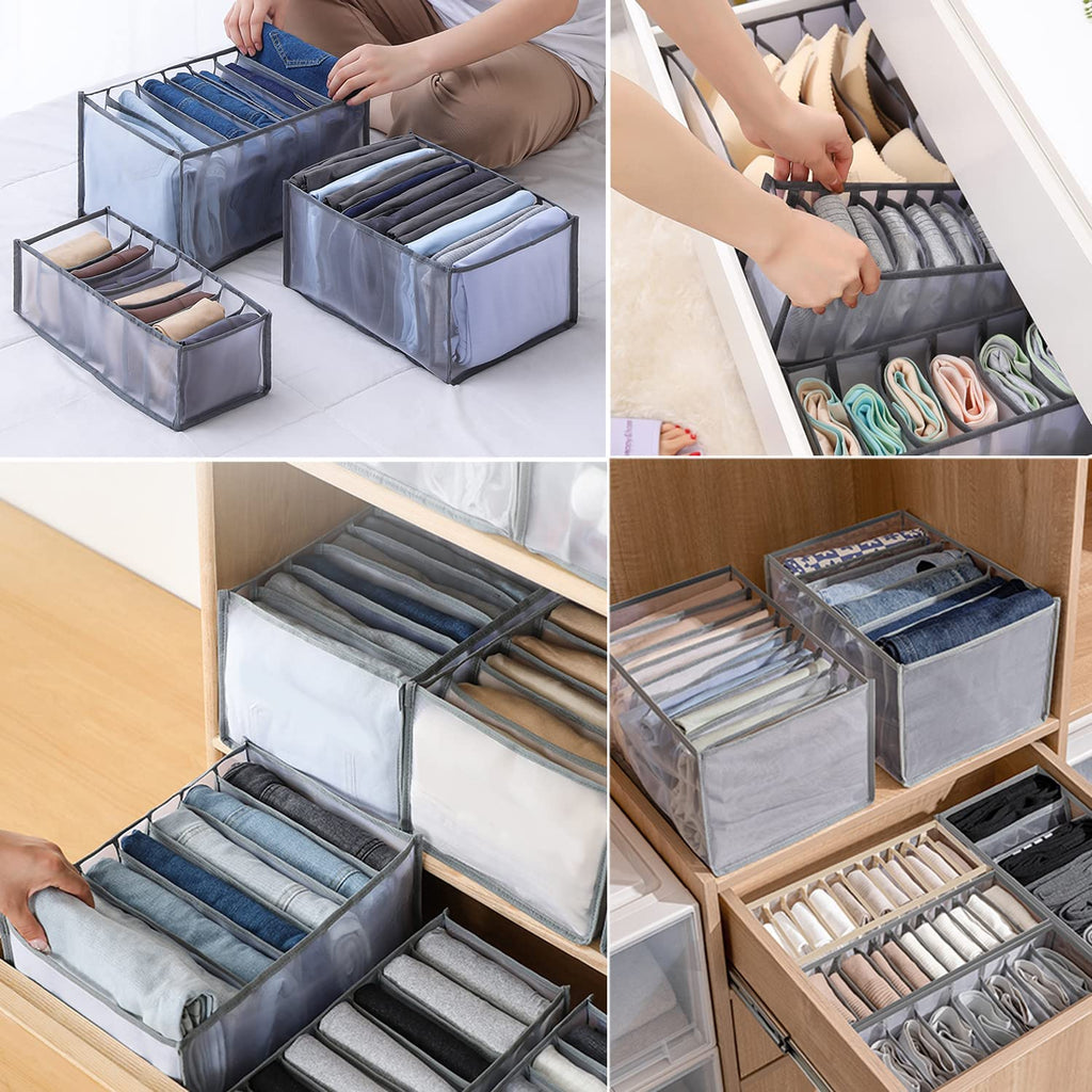 Grey compartmented wardrobe storage organiser for folded clothes
