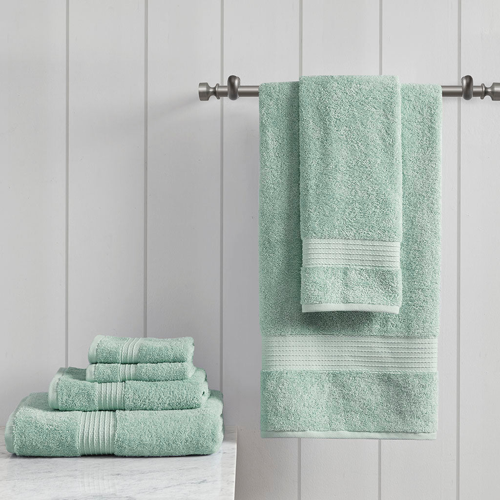 Six-piece textured towel set with ribbed border detailing