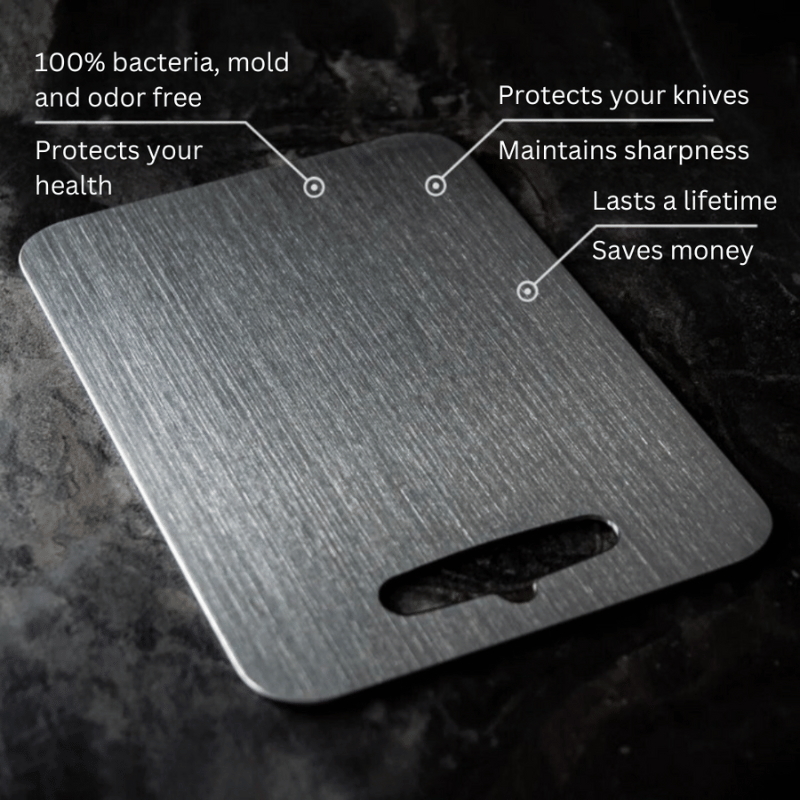 Three grey rectangular chopping boards with rounded corners and hanging holes