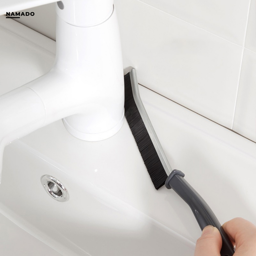 Black long-handled cleaning brush with narrow bristle head