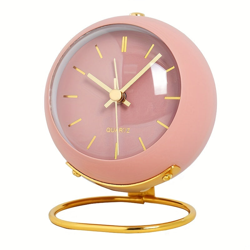 Round Scandinavian table clock with luminous hands and open stand