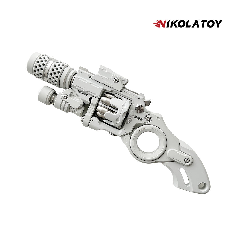Red and black revolver-style fidget toy with silver pieces