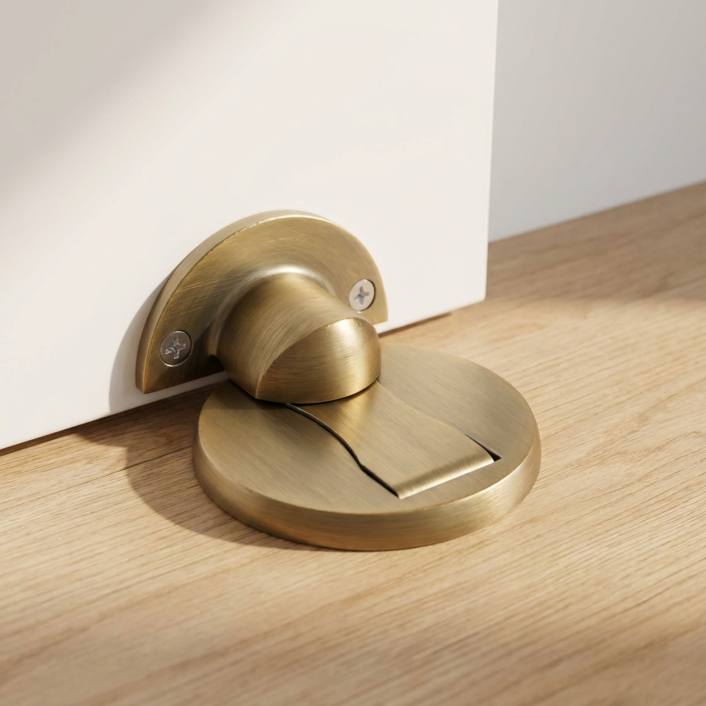 Stainless steel magnetic door stop with wall and round floor plates