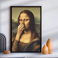 Framed humorous Mona Lisa portrait wall art with a black textured frame