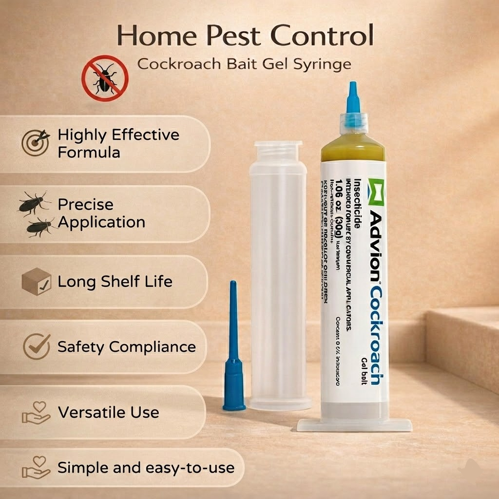 White cockroach gel bait syringe with blue precision nozzle