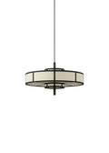 Black frame pendant light with cream drum shade
