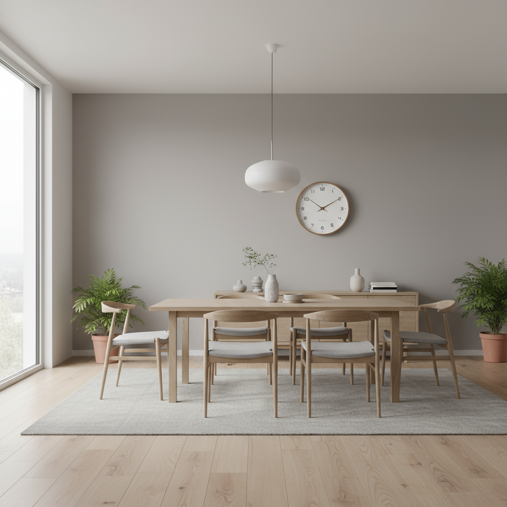 Round analogue wall clock with bold numerals and wood-effect frame