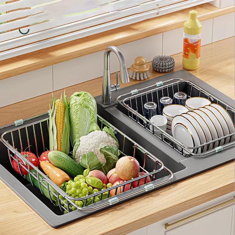 Expandable silver stainless steel sink dish drainer rack