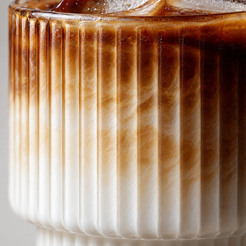 Aequa - Ribbed Glass Tumblers Serving Iced Coffee