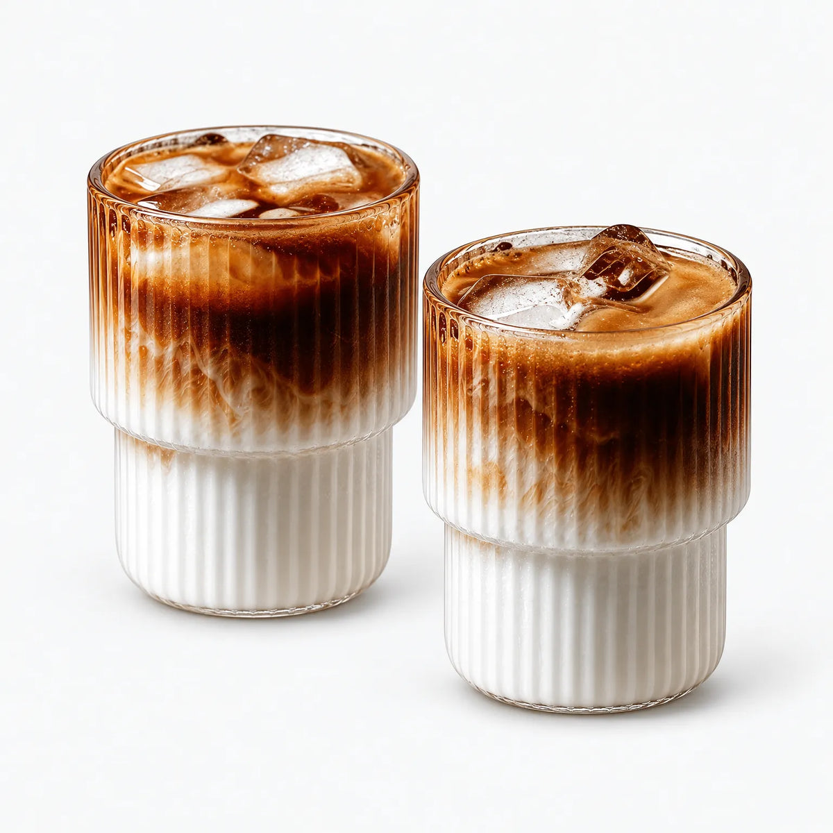 Aequa - Ribbed Glass Tumblers Serving Iced Coffee