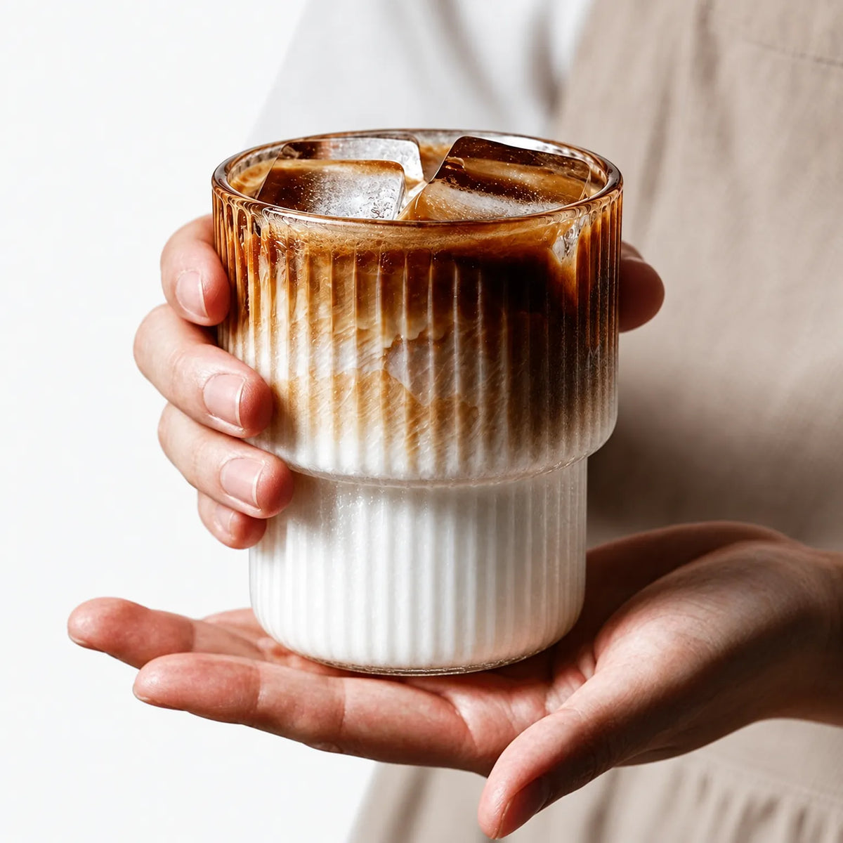 Aequa - Ribbed Glass Tumblers Serving Iced Coffee