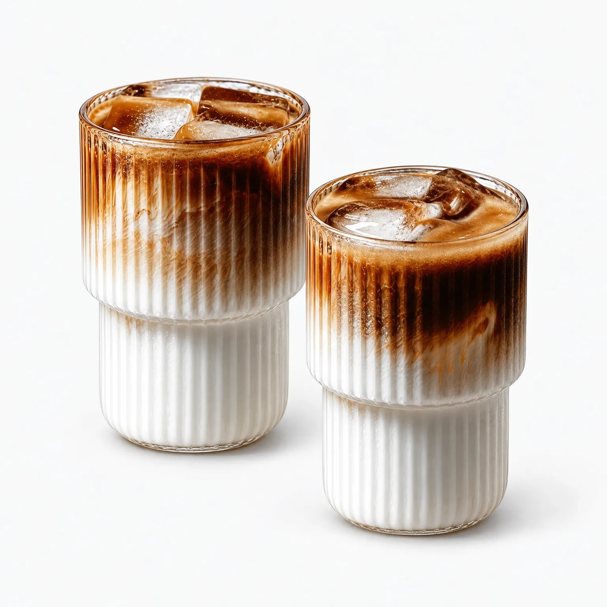 Aequa - Ribbed Glass Tumblers Serving Iced Coffee