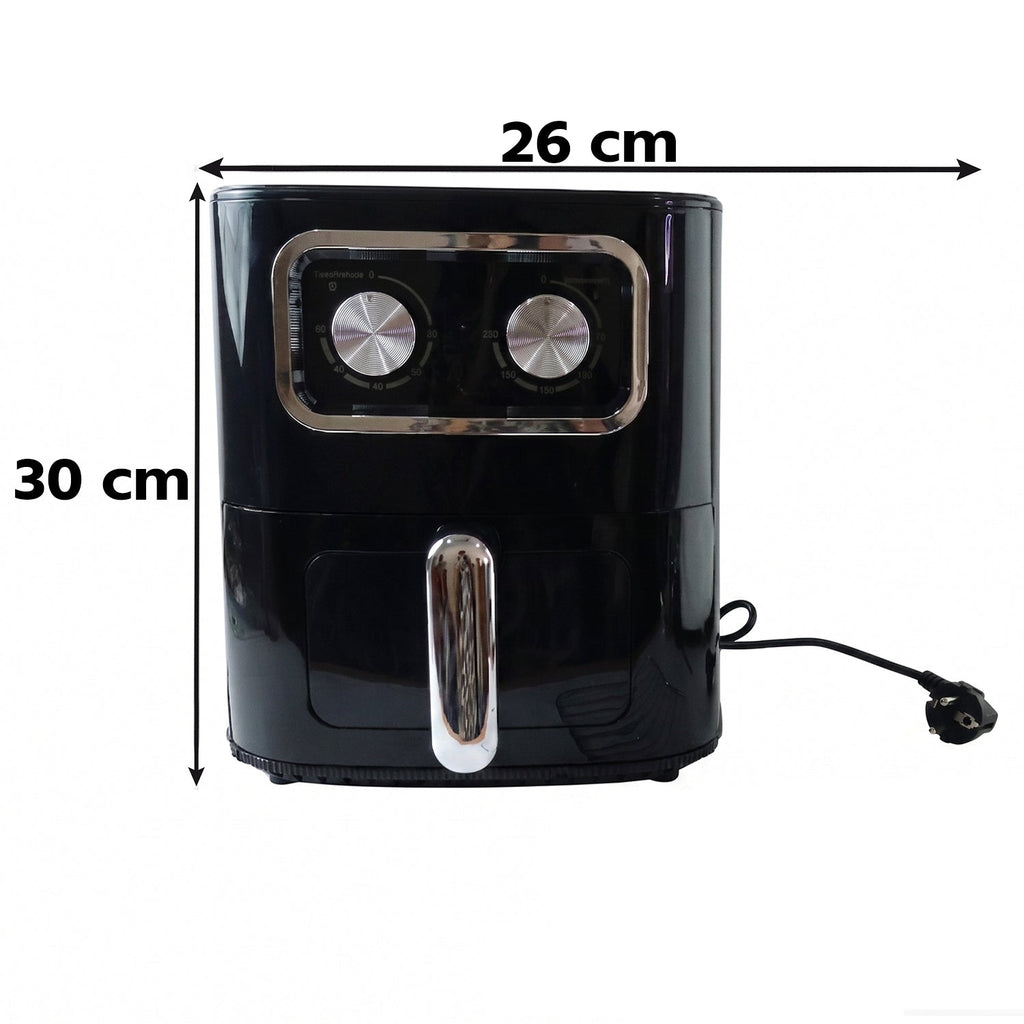 Black 15 litre air fryer oven with front cooking drawer and two rotary controls