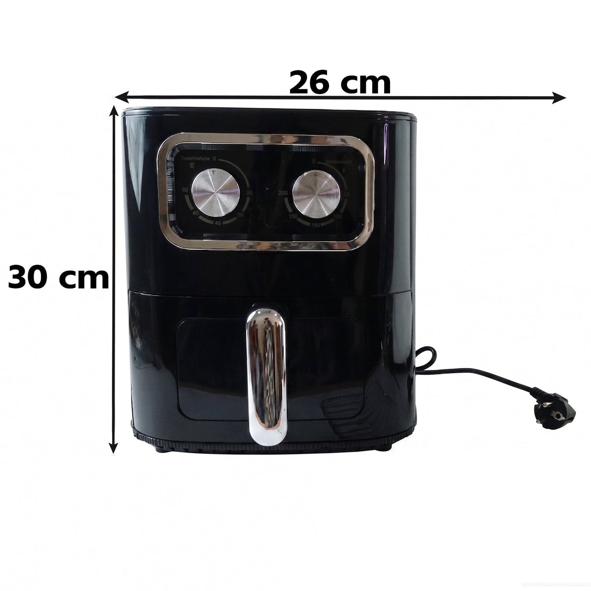 Black 15 litre air fryer oven with front cooking drawer and two rotary controls