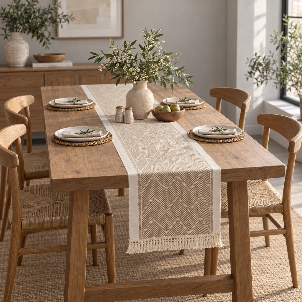 Alvarra - Woven Textured Table Runner Decorating Dining Tables