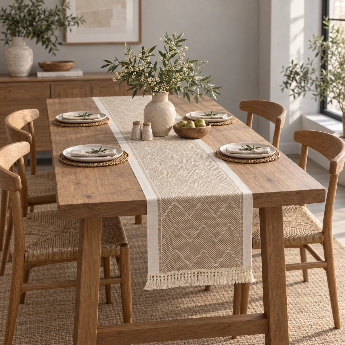 Alvarra - Woven Textured Table Runner Decorating Dining Tables