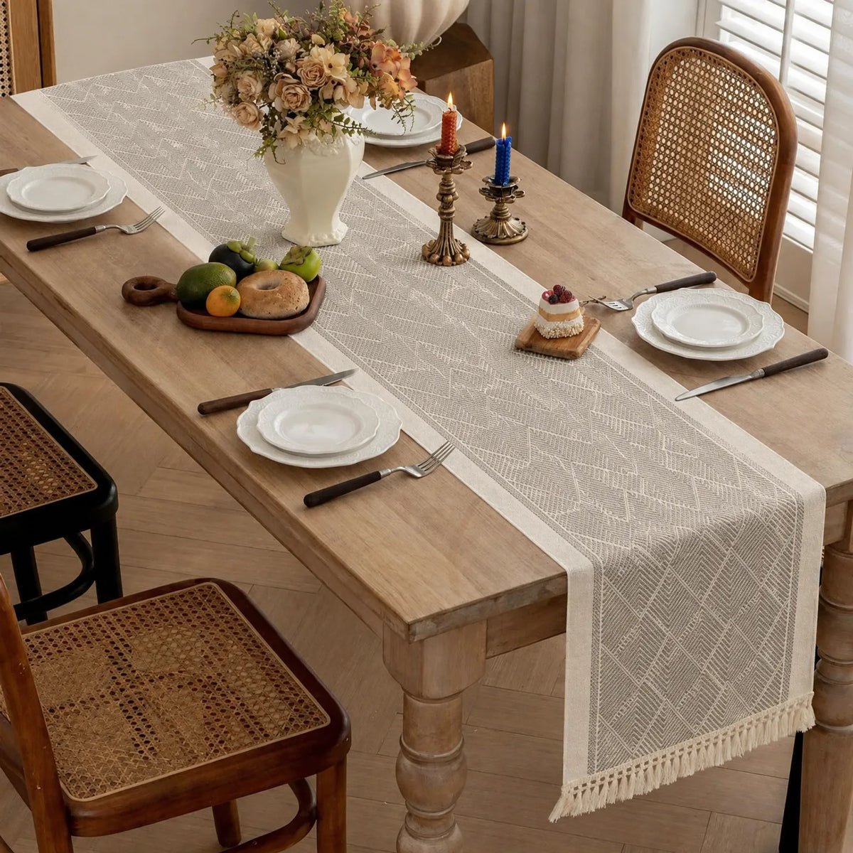 Alvarra - Woven Textured Table Runner Decorating Dining Tables
