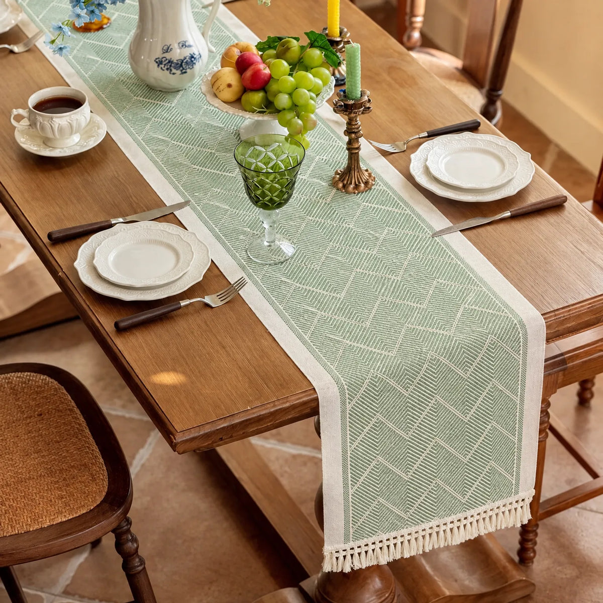 Alvarra - Woven Textured Table Runner Decorating Dining Tables