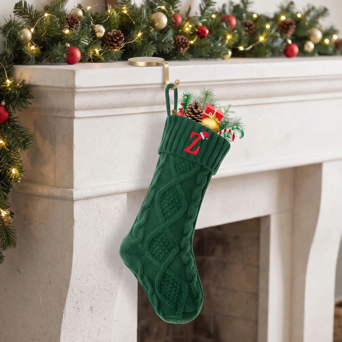 Ambrick - Personalised Christmas Stocking With Hanging Loop Hanging A Personal Stocking On The Fireplace Or Mantel At Christmas
