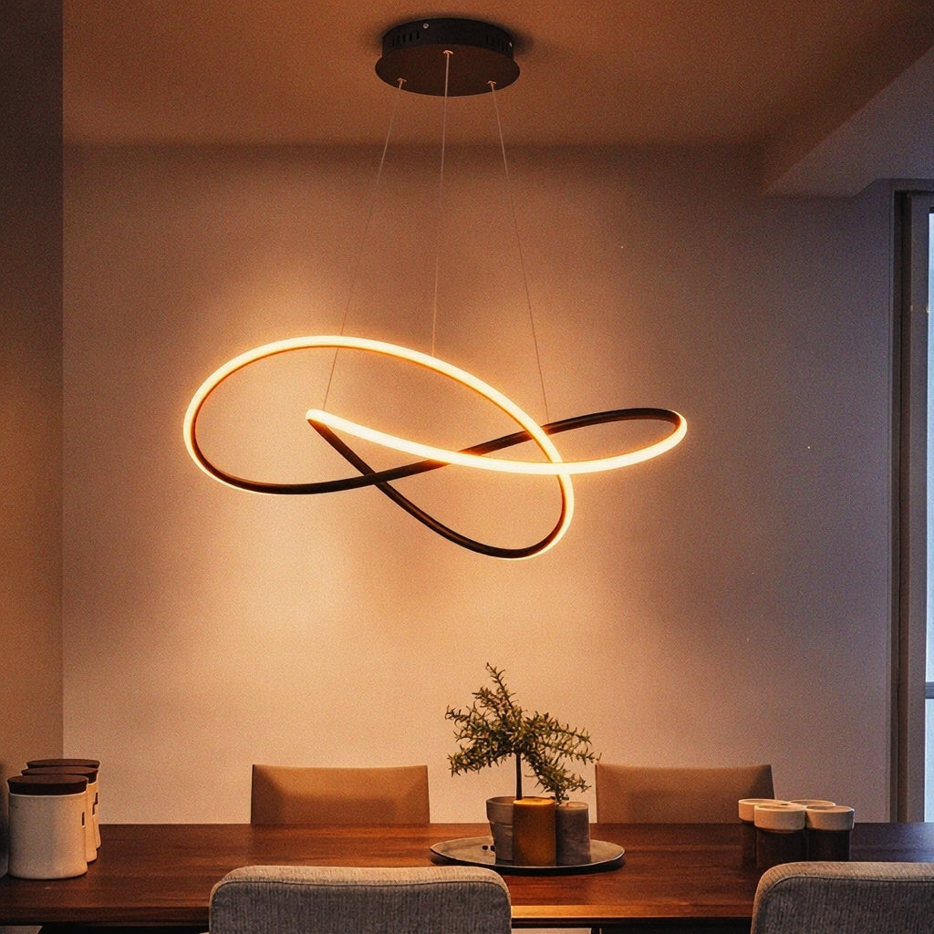 Pendant ceiling light with an illuminated interwoven clover loop design