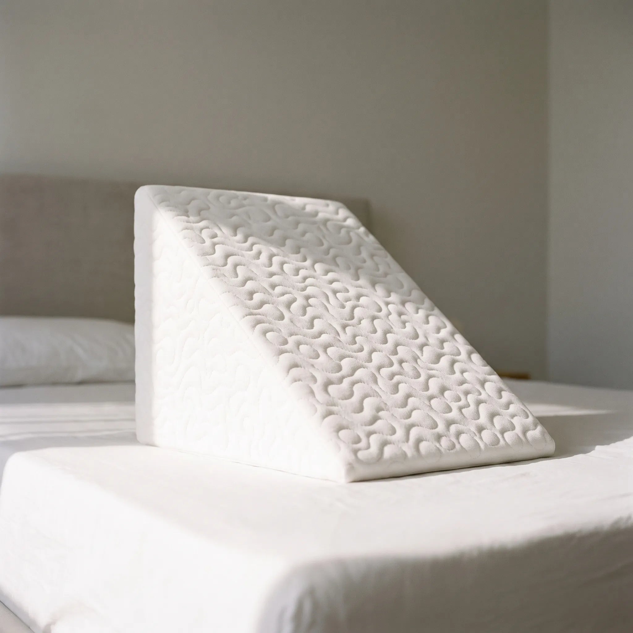 AngleRest - White Quilted Bed Wedge Pillow Reading In Bed