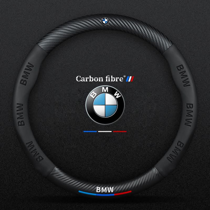 Steering wheel cover with carbon effect textured panels and accent stripe