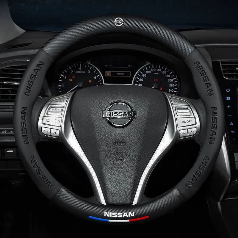 Steering wheel cover with carbon effect textured panels and accent stripe
