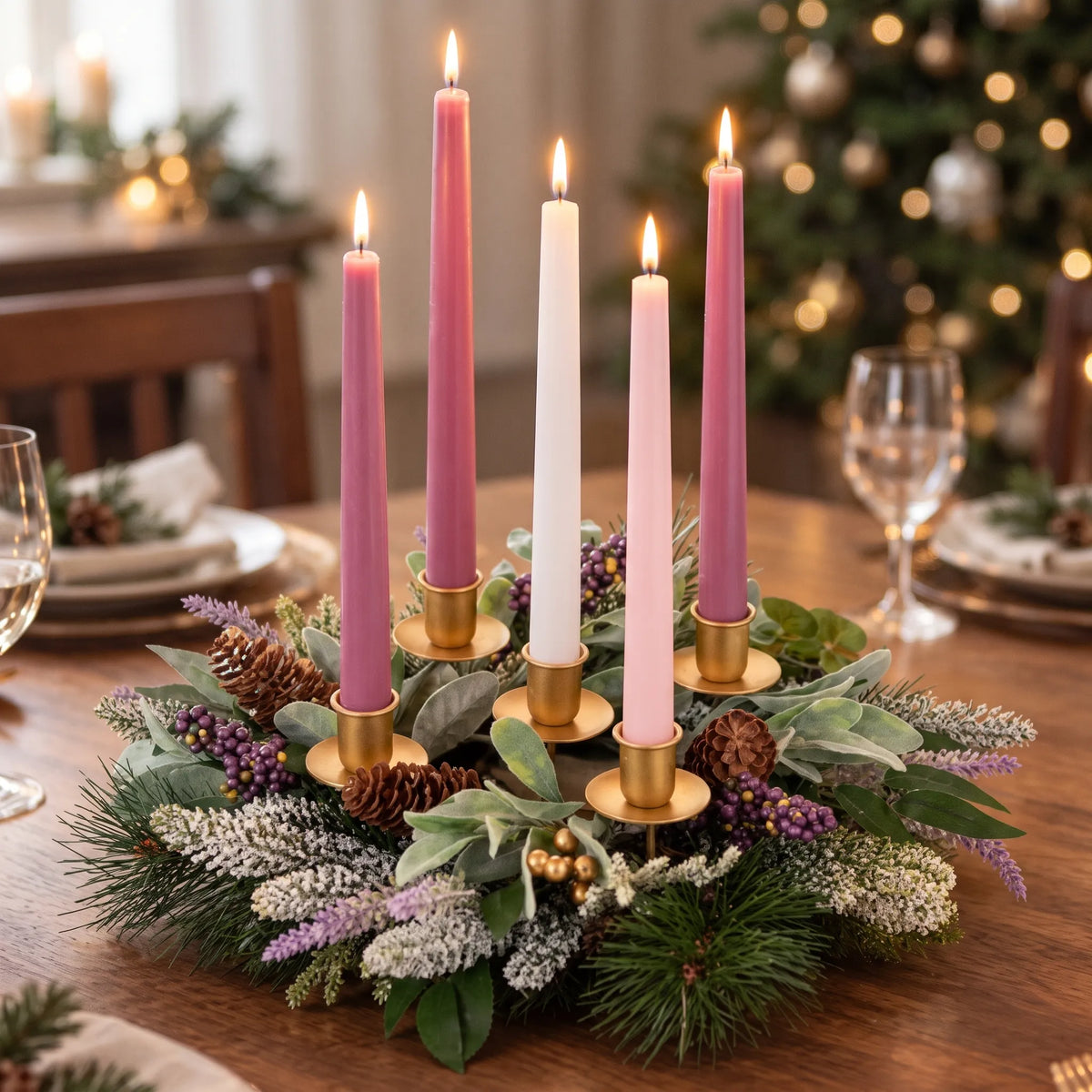 Ardevo - Round Advent Wreath Candle Holder Hold Five Candles On A Festive Dining Table