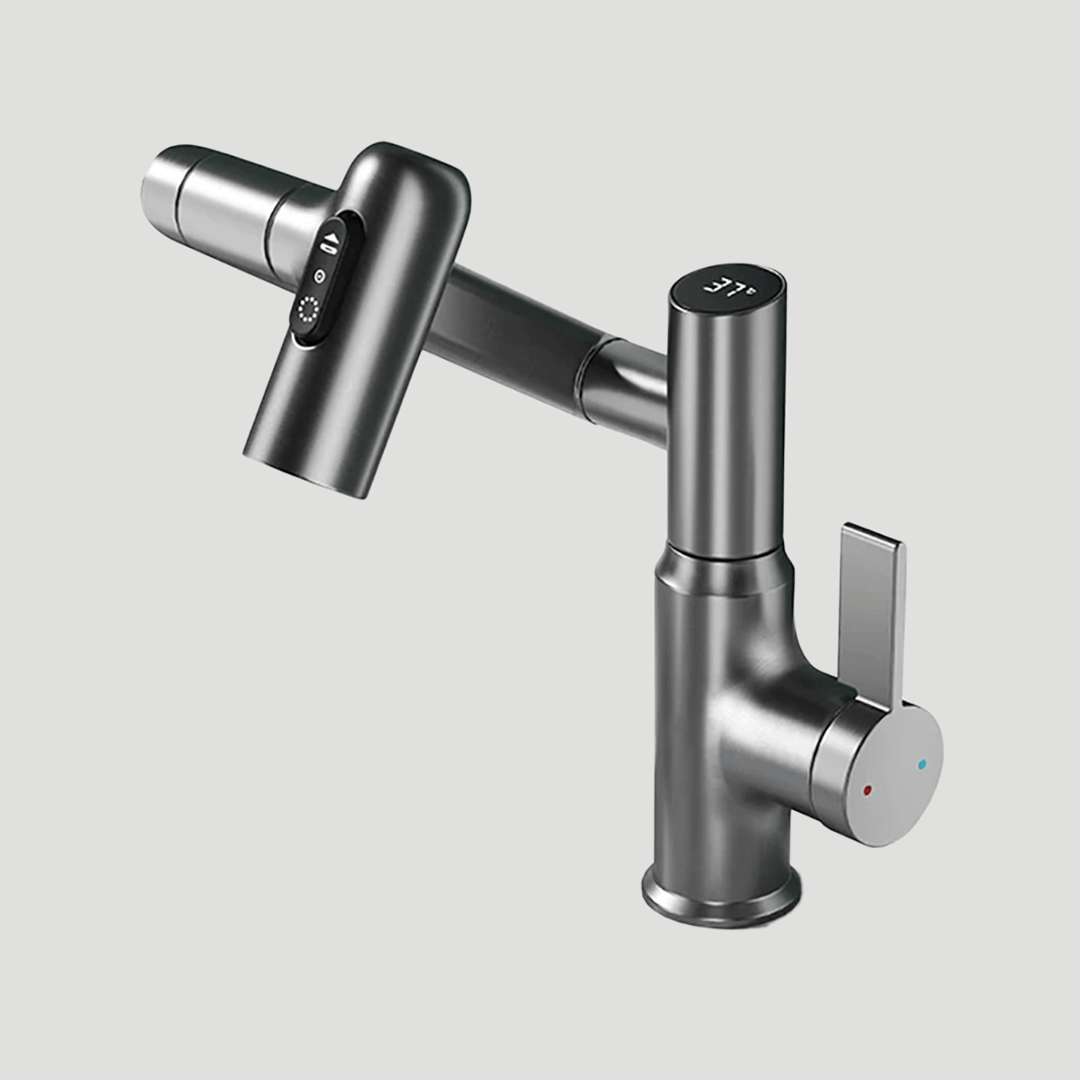 360° basin mixer tap with LED temperature display and side lever